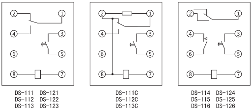 DS-123時間繼電器內(nèi)部接線及外引接線圖(背視圖)圖片