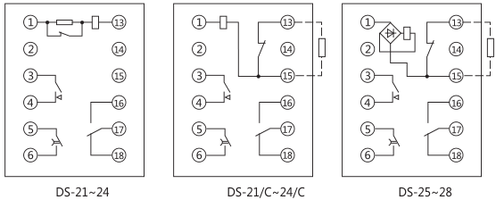 DS-27時間繼電器內部接線及外引接線圖(正視圖)